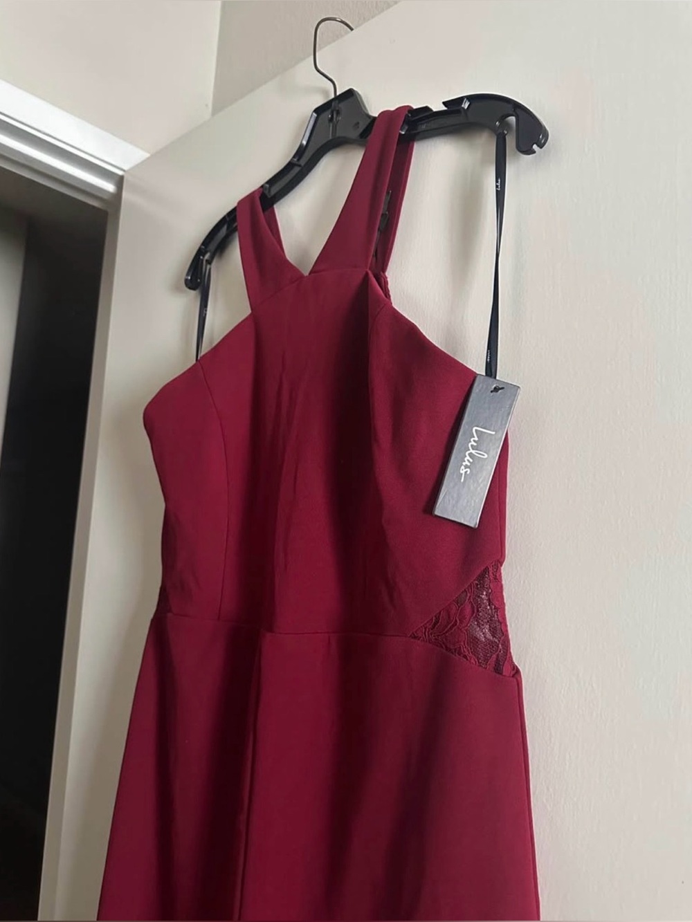 Lulu's Burgundy Strapless Lace-Panel Jumpsuit